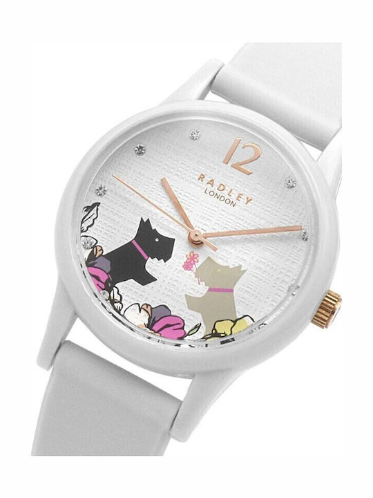 Radley London Damen Uhr mit Weiß Kautschukarmband