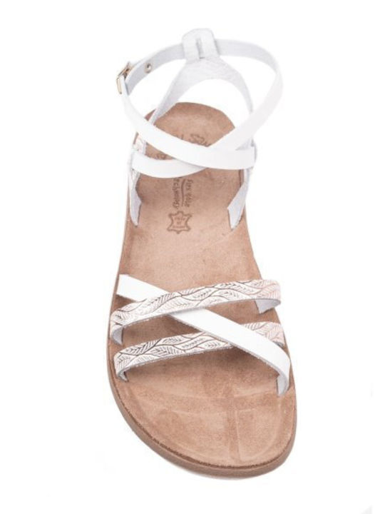 Fantasy Sandals Leder Damen Flache Sandalen Anatomisch in Weiß Farbe