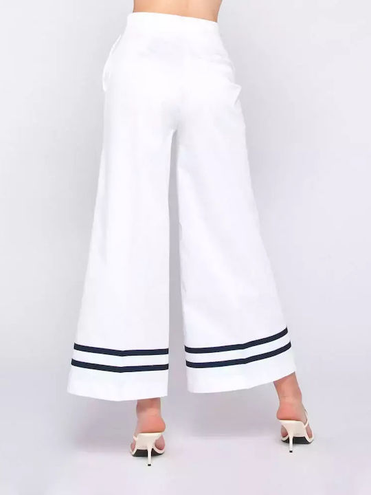 Women's High Waist Fabric Trousers White