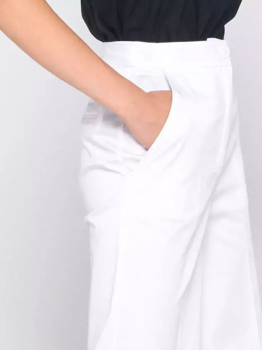 Women's High Waist Fabric Trousers White