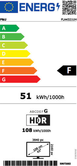 F&U Smart Τηλεόραση 43" 4K UHD LED FLA4321UH HDR (2023)