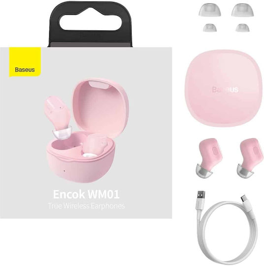 Baseus WM01 WM01 BT 5.3 In-ear Bluetooth Handsfree Earphones with Charging Case Pink
