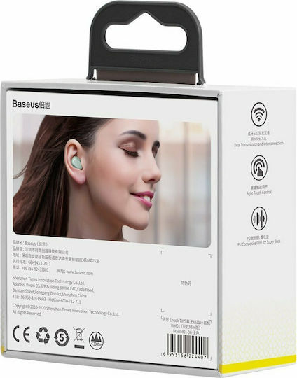 Baseus WM01 BT 5.3 In-ear Bluetooth Handsfree Ακουστικά με Θήκη Φόρτισης Πράσινα