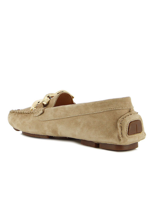 Fratelli Petridi Leather Women's Moccasins in Beige Color