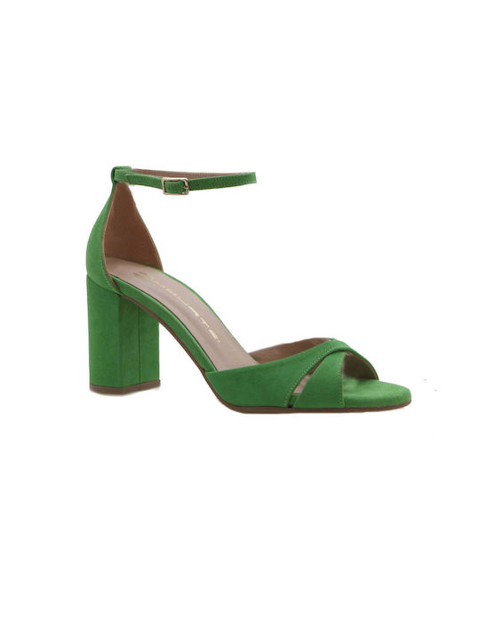Mourtzi Suede Women's Sandals with Ankle Strap Green
