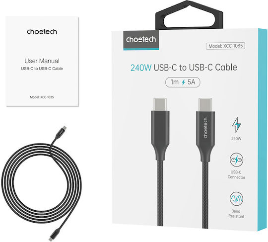 Choetech XCC-1036 Geflochtenes USB 3.1 Kabel USB-C männlich - USB-C 240W PD Schwarz 2m