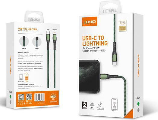 Ldnio LC111 Braided USB-C to Lightning Cable 30W Gray 1m (LD-LC111)