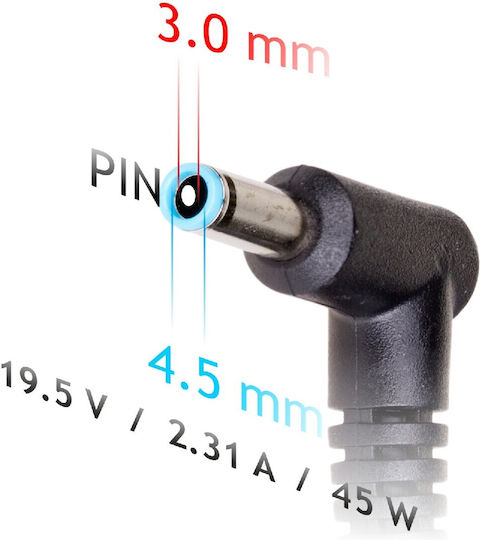 Akyga Φορτιστής Laptop 45W 19.5V 2.31A για HP χωρίς Καλώδιο Τροφοδοσίας