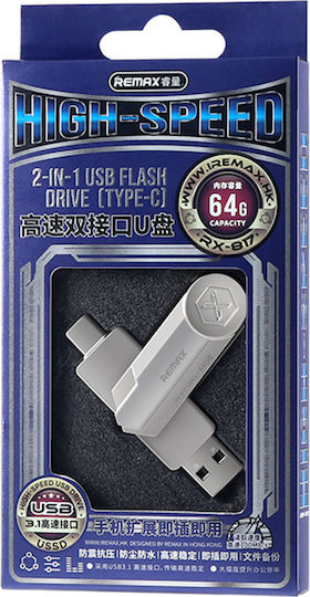 Remax RX-817 U Disk 128GB USB 3.1 Stick mit Verbindung USB-A & USB-C Silber