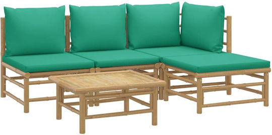 Outdoor Living Room Set 5 Pieces Green with Pillows