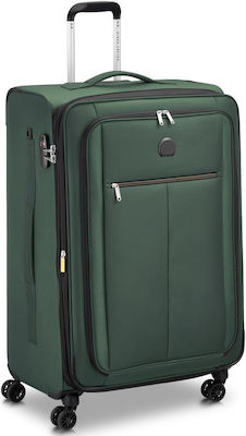 Delsey Pin Up Large Travel Suitcase Fabric Green with 4 Wheels Height 79cm.