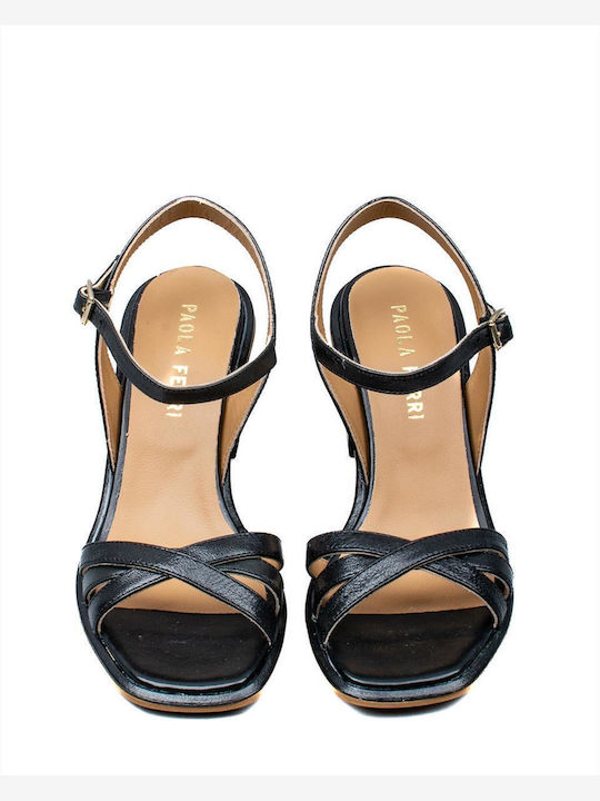 Paola Ferri Leather Women's Sandals with Ankle Strap Black