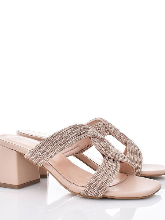 Mariella Fabiani Leather Women's Sandals with Strass Nude