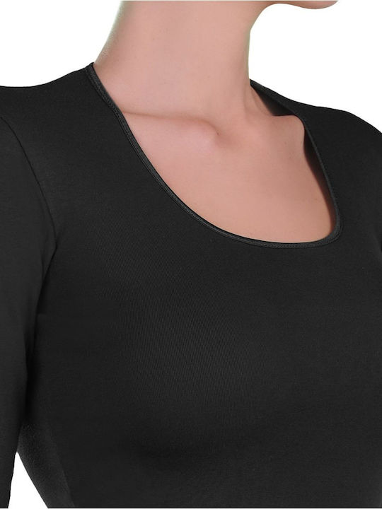 Open Neck Black Women's T-Shirt