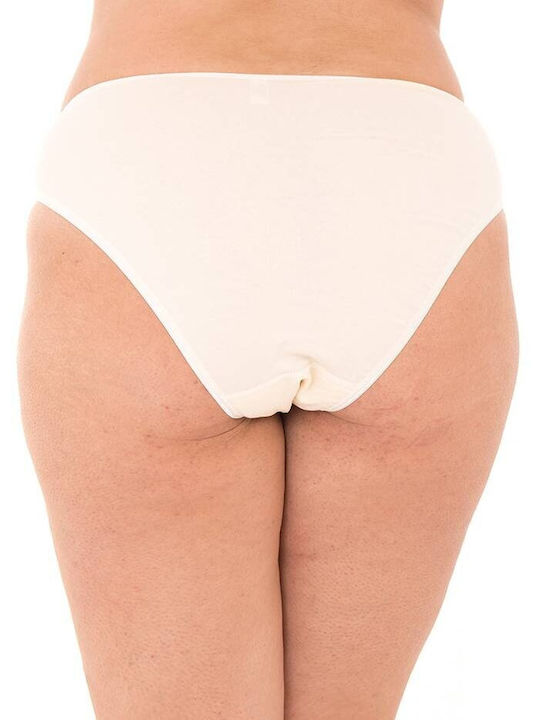 Cotton high-waisted panties with lace on the side - Ecru