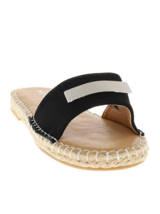 Leather Women's Flat Sandals in Black Color