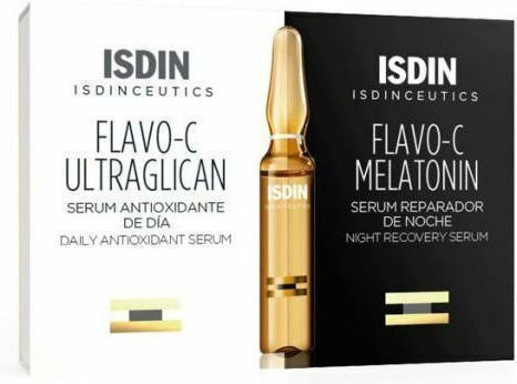 Isdin Flavo-C Ultraglican & Melatonin Moisturizing & Anti-aging Serum Face with Bakuchiol & Vitamin C for Detoxification & Radiance 20x40ml
