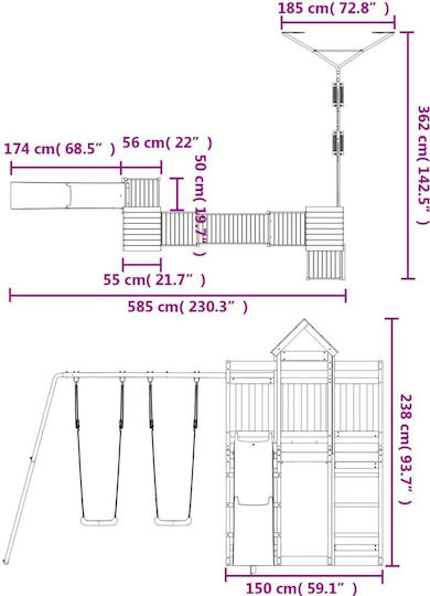 vidaXL Дървена Кула 362x585x238см. за 3+ години Години Кафяв
