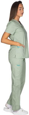 Alezi Classic Femei Set Pantaloni și Bluza Medicală Verde din Bumbac și Poliester