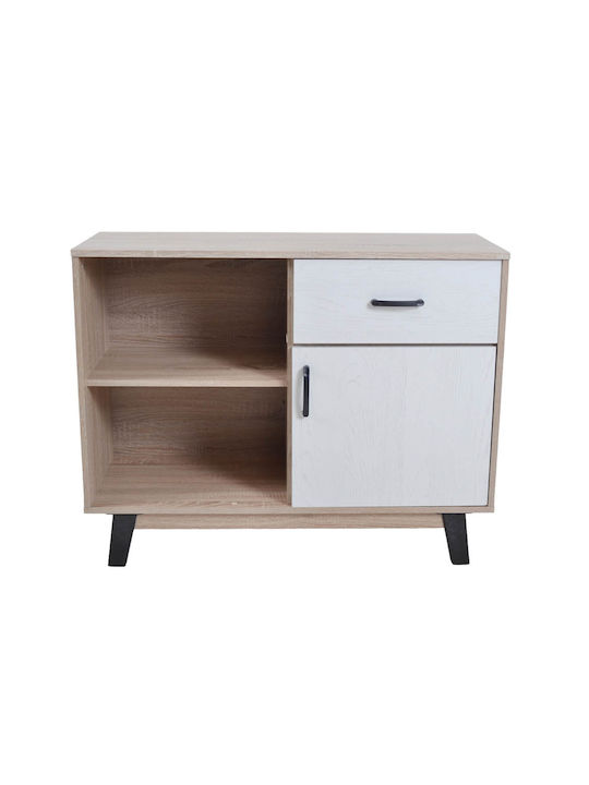 Wooden Buffet with Drawers White Natural L94xW38xH74cm