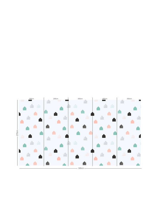 Wallpaper self-adhesive pattern with minimalist houses - 100cm heightX100cm width - Marburg (Glue) - No