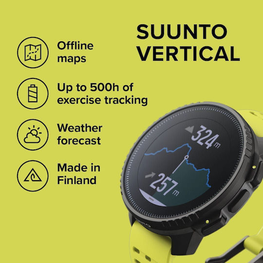 Suunto Vertical Stainless Steel 49mm Smartwatch with Heart Rate Monitor (Black Lime)