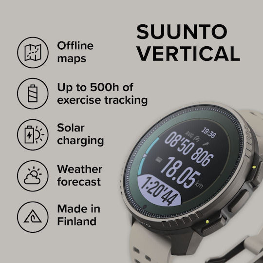 Suunto Vertical Titanium 49mm Αδιάβροχο Smartwatch με Παλμογράφο (Sand)