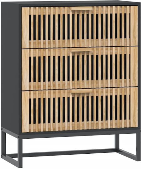 Wooden & Metallic Chest of Drawers with 3 Drawers 60x30x75cm