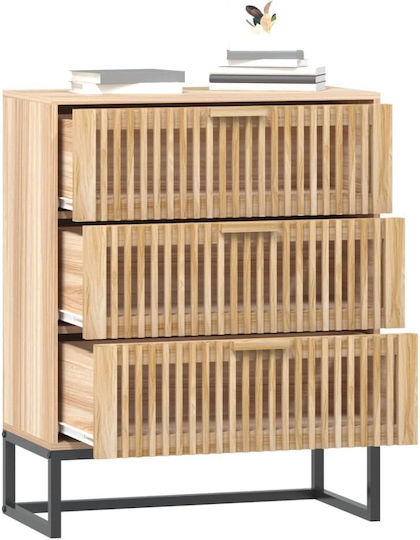 Wooden & Metallic Chest of Drawers with 3 Drawers 60x30x75cm