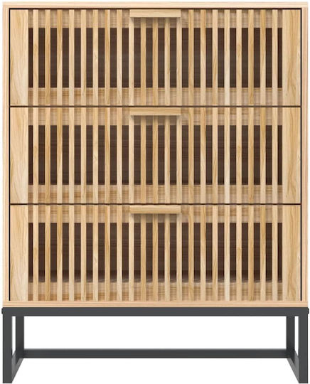 Wooden & Metallic Chest of Drawers with 3 Drawers 60x30x75cm