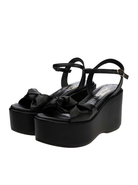 Women's Synthetic Leather Ankle Strap Platforms Black
