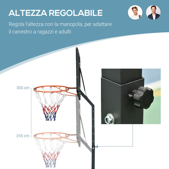 HomCom Baskelball Hoop cu suport și înălțime ajustabilă 255-305buc