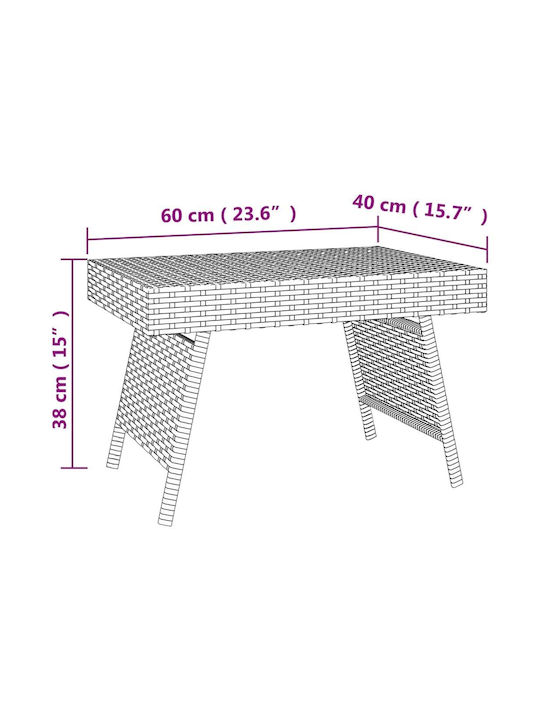 Tisch für kleine Außenbereiche Rattan Zusammenklappbar Schwarz 60x40x38cm