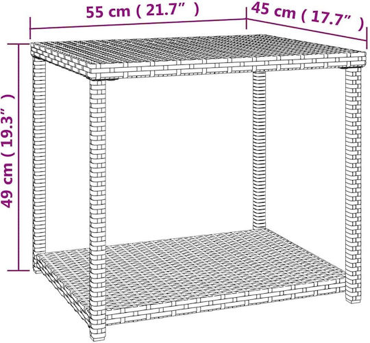Black Synthetic Auxiliary Outdoor Rattan Table Black 55x45x49cm
