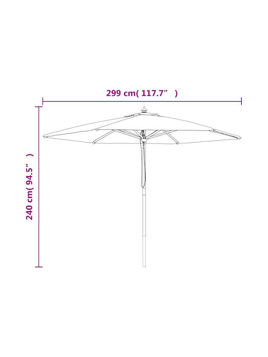Round Wooden Green Garden & Terrace Parasol Φ2.99xΥ2.4m