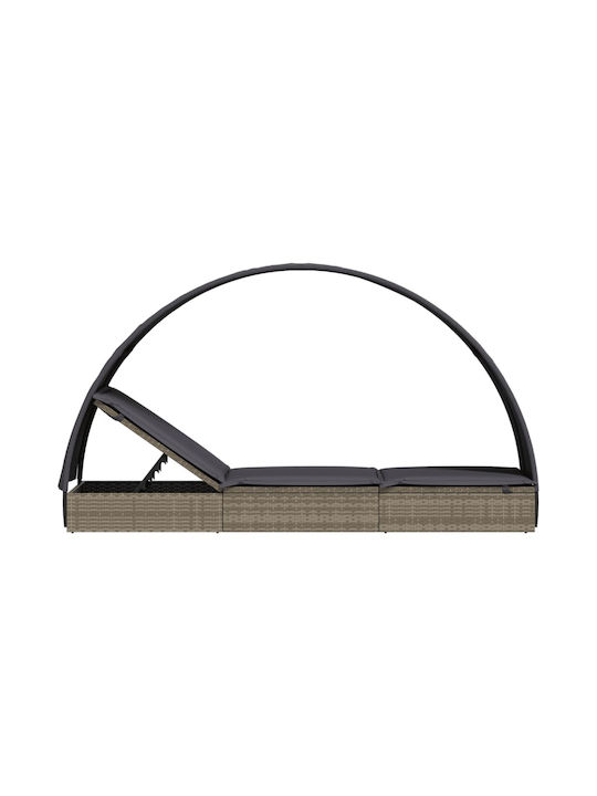 Liegestuhl-Bett Einzel Rattan mit Kissen & Sonnenschirm Schwarz 211x57x140cm.