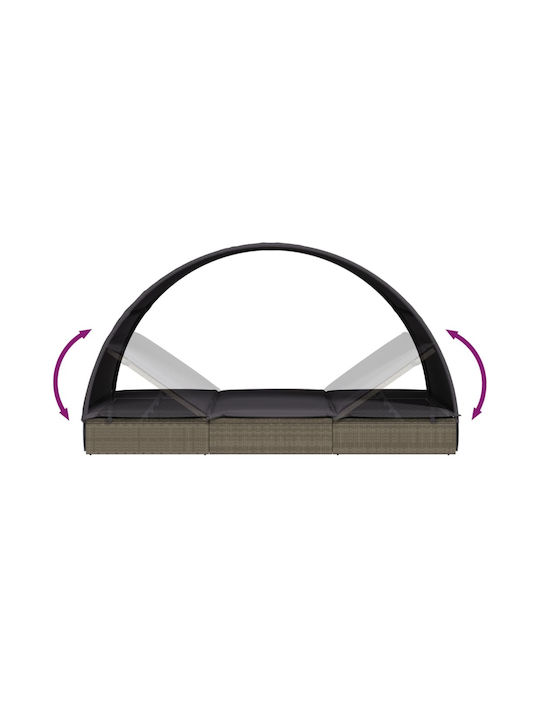 Liegestuhl-Bett Einzel Rattan mit Kissen & Sonnenschirm Schwarz 211x57x140cm.