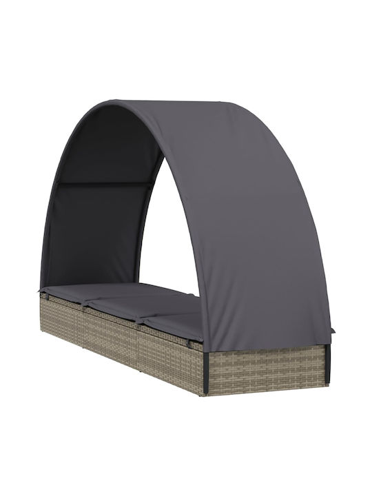 Liegestuhl-Bett Einzel Rattan mit Kissen & Sonnenschirm Schwarz 211x57x140cm.