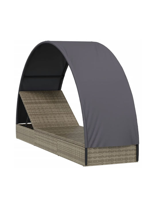 Liegestuhl-Bett Einzel Rattan mit Kissen & Sonnenschirm Schwarz 211x57x140cm.