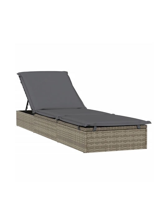 Liegestuhl-Bett Einzel Rattan mit Kissen & Sonnenschirm Schwarz 211x57x140cm.