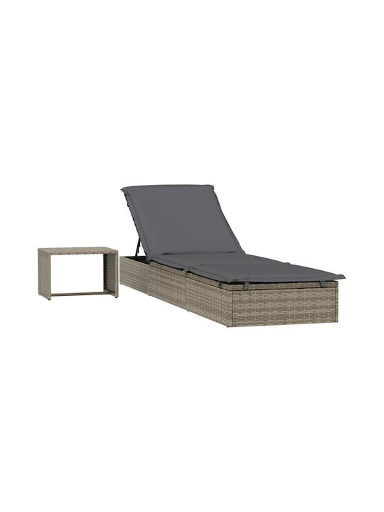 Liegestuhl-Bett Einzel Rattan mit Kissen Gray mit Tisch 201x55x20cm.