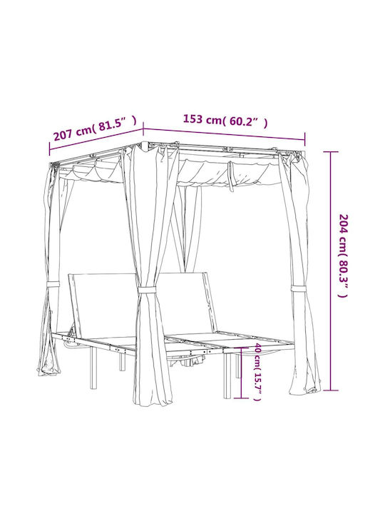 Sunbed Double Metal with Sunshade Black 207x153x204cm.