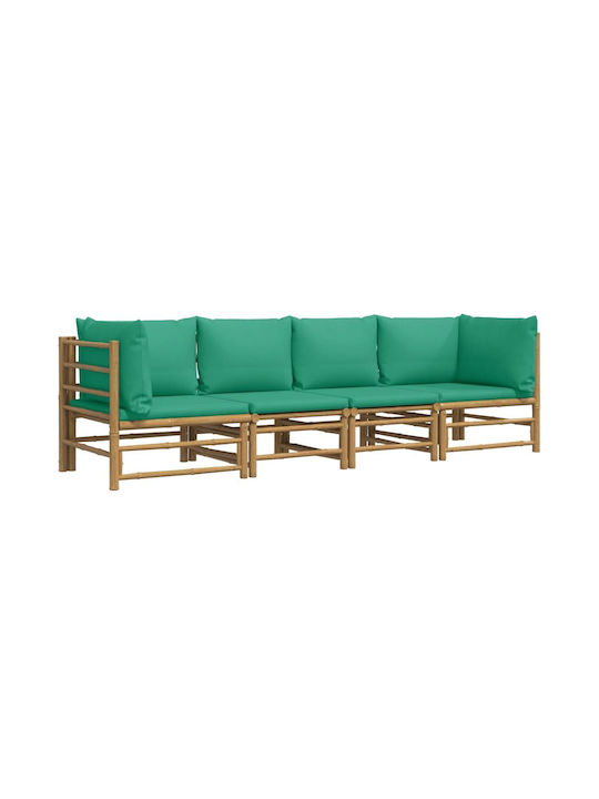 Four-Seater Sofa Outdoor Bamboo with Pillows 248x69x65cm