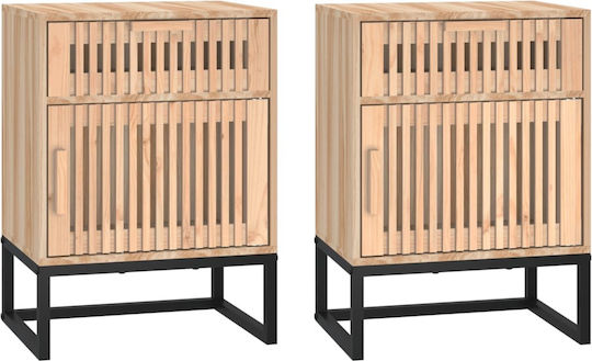 Ξύλινα Bedside Tables with Metallic Legs 2pcs Brown 40x30x55.5cm