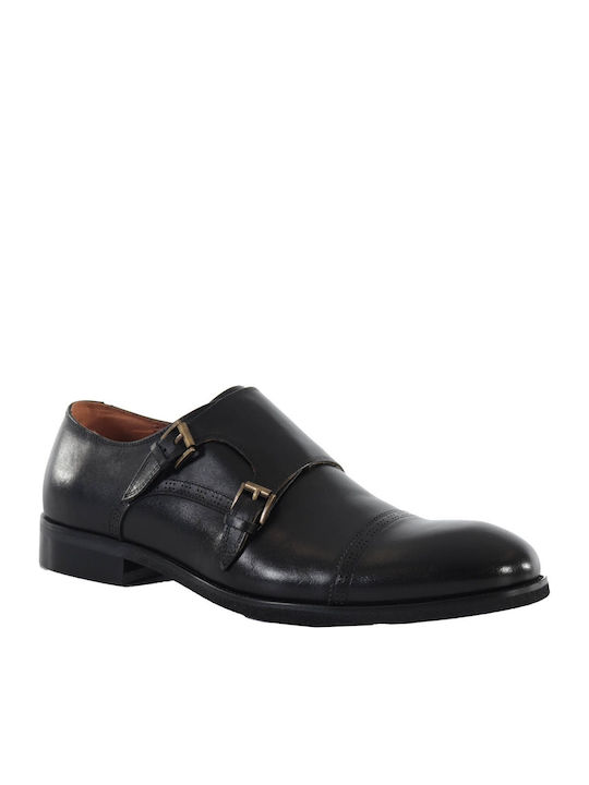 Prive Men's Leather Monk Shoes Black