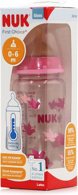 Nuk Glasflasche First Choice Plus Temperature Control Gegen Koliken mit Kautschuksauger für 0-6 Monate Pink Vögel 240ml 1Stück