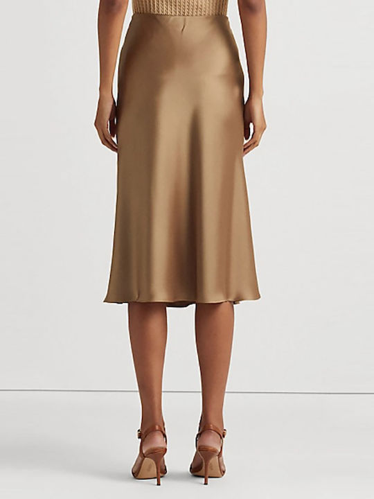 Ralph Lauren Satin High Waist Midi Skirt in Beige color