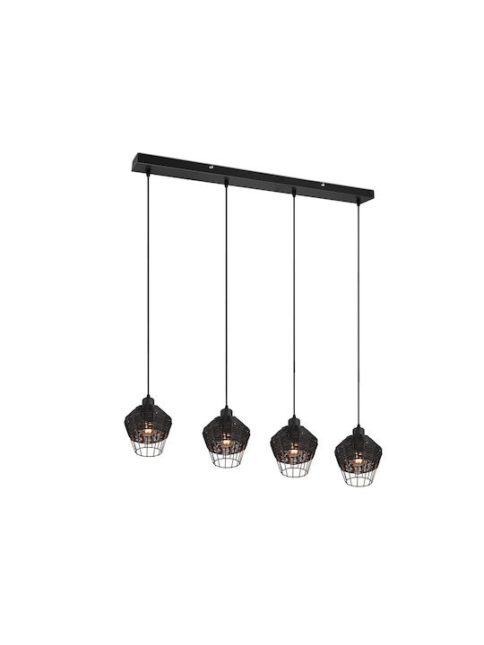 Trio Lighting Borka Suspendat Candelabru Calea ferată pentru 4 Becuri E27 Negru