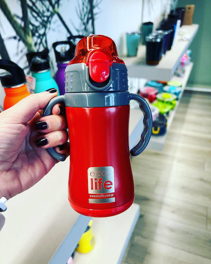 Ecolife Παιδικό Παγούρι Θερμός Ανοξείδωτο με Καλαμάκι Κόκκινο 300ml