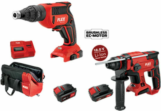 Flex 47602 Σετ Κατσαβίδι & Πιστολέτο 18V με 2 Μπαταρίες 5Ah - 2.5Ah και Θήκη
